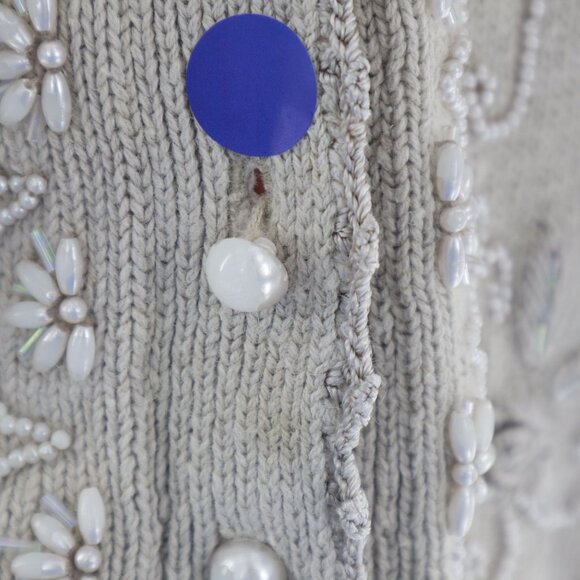 Vintage Sellecca Embellished Knit Cardigan Women L Cream Grannycore Cottage Twee - Picture 6 of 11